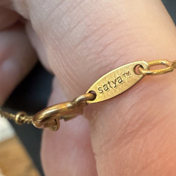 Satya Gold Tone Designer Signed Ball Brad Link Style Chain Necklace 25” - Picture 3 of 5